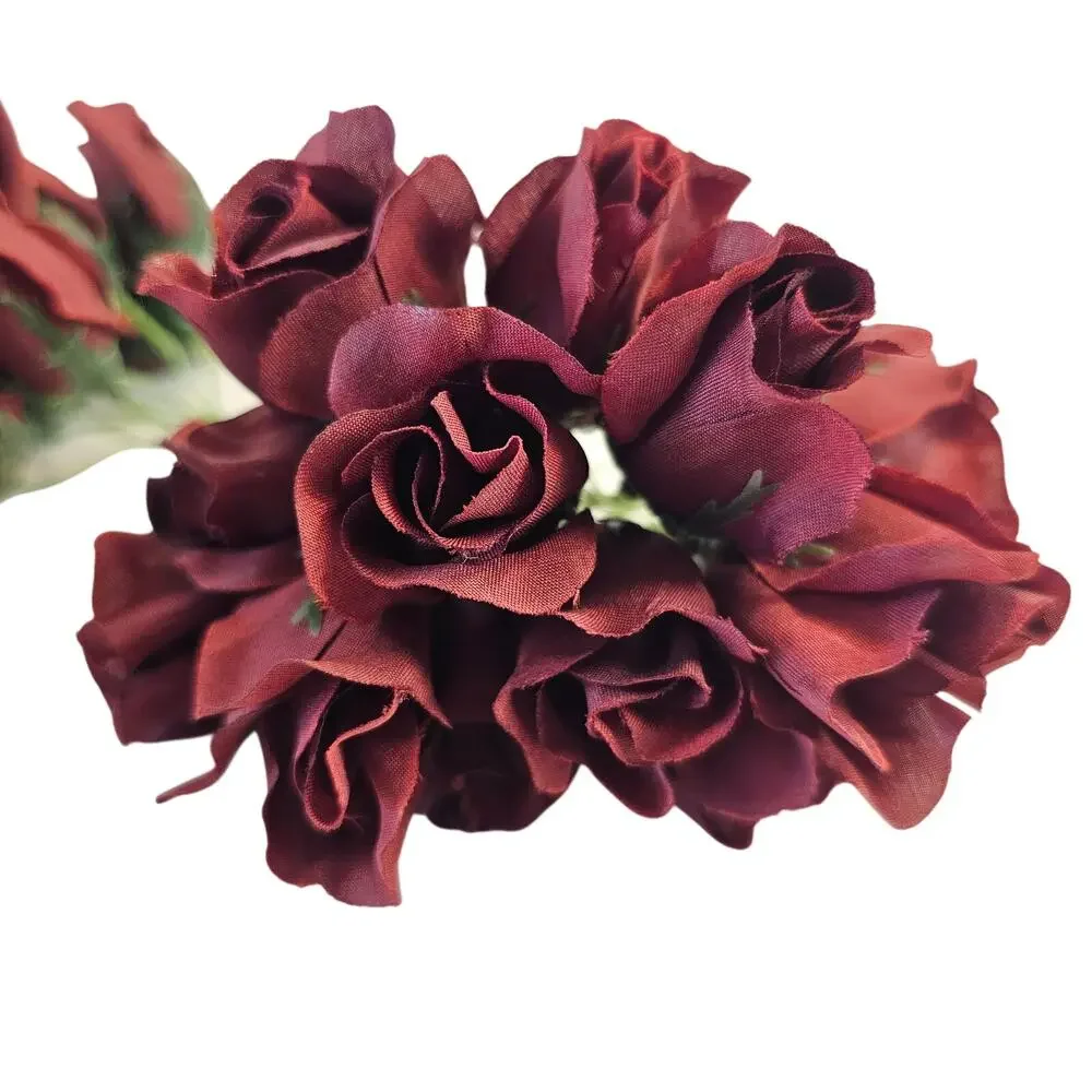 28 Burgundy Silk Rose Picks 1-inch Artificial Flowers Wedding Craft Floral Decor